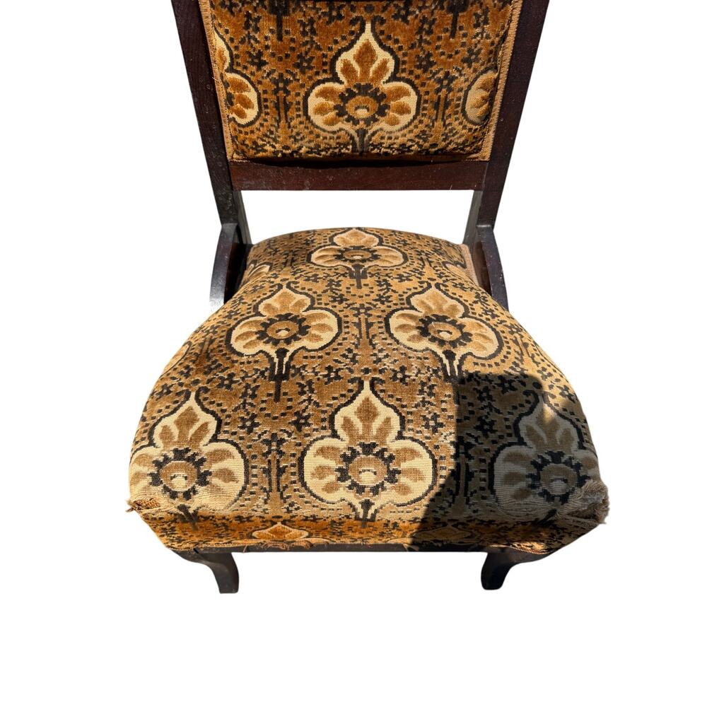 Antique Victorian EASTLAKE Walnut Chair Carved Accent Upholstered Velvet Spring - Picture 3 of 10